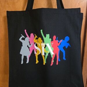Large Colorful 'Six' Musical Broadway show black Tote Bag new